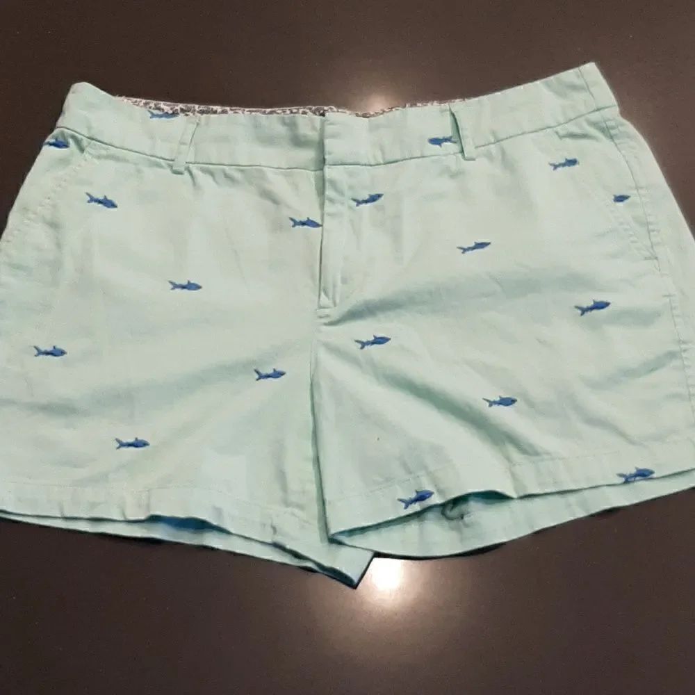 Jones & Co Pastel Green Shorts with Embroidered Sharks